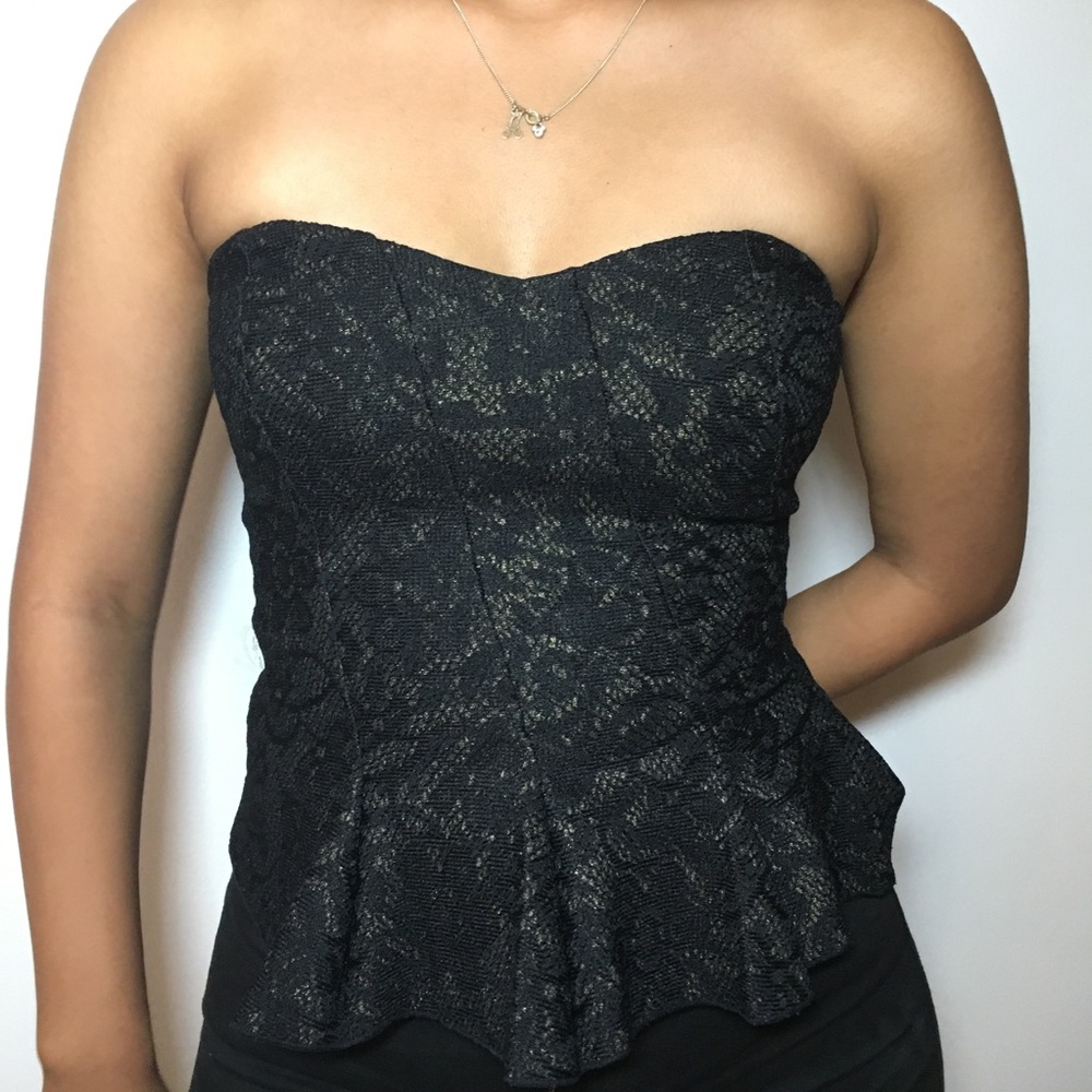 Jessica Simpson Strapless Lace Overlay Top Size  XS Black corset bustier black